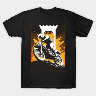 Dirt bike rider - black silhouette w/orange splash T-Shirt
